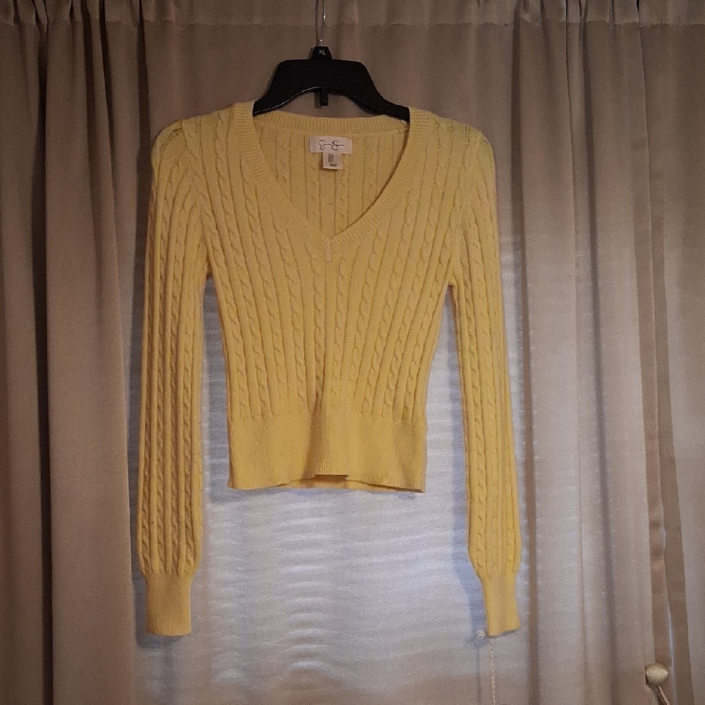 Jessica Simpson Yellow Cable Knit V-Neck Sweater